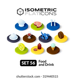 Isometric flat icons, 3D pictograms vector set 56 - Food and drink symbol collection