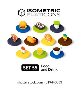 Isometric flat icons, 3D pictograms vector set 55 - Food and drink symbol collection