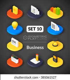 Isometric flat icons, 3D pictograms vector set 10 - Business symbol collection