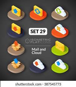 Isometric Flat Icons, 3D Pictograms Vector Set 29 - Mail And Cloud Symbol Collection