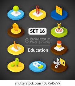 Isometric flat icons, 3D pictograms vector set 16 - Education symbol collection