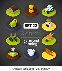 Isometric flat icons, 3D pictograms vector set 22 - Farm and farming symbol collection