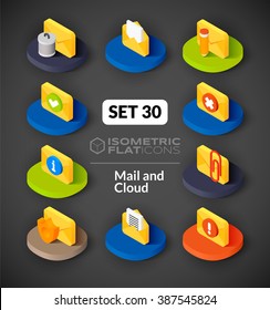 Isometric flat icons, 3D pictograms vector set 30 - Mail and cloud symbol collection