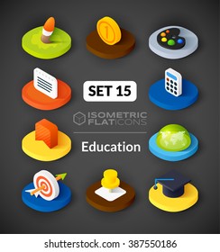 Isometric flat icons, 3D pictograms vector set 15 - Education symbol collection
