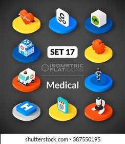 Isometric Flat Icons, 3D Pictograms Vector Set 17 - Medical Symbol Collection