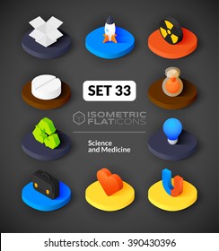 Isometric flat icons, 3D pictograms vector set 33 - Science and medicine symbol collection