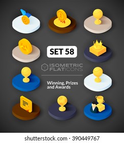 Isometric flat icons, 3D pictograms vector set 58 - Winning, Prizes and awards symbol collection