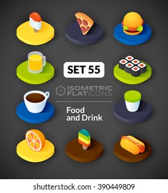 Isometric flat icons, 3D pictograms vector set 55 - Food and drink symbol collection