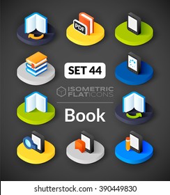 Isometric flat icons, 3D pictograms vector set 44 - Book symbol collection