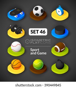 Isometric flat icons, 3D pictograms vector set 46 - Sport and game symbol collection