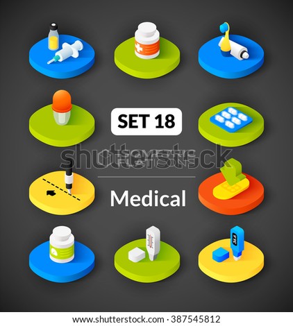 Isometric flat icons, 3D pictograms vector set 18 - Medical symbol collection