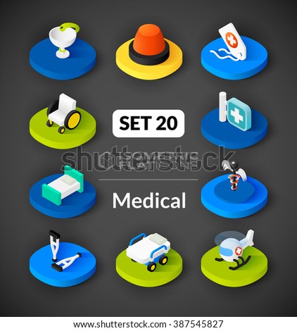 Isometric flat icons, 3D pictograms vector set 20 - Medical symbol collection