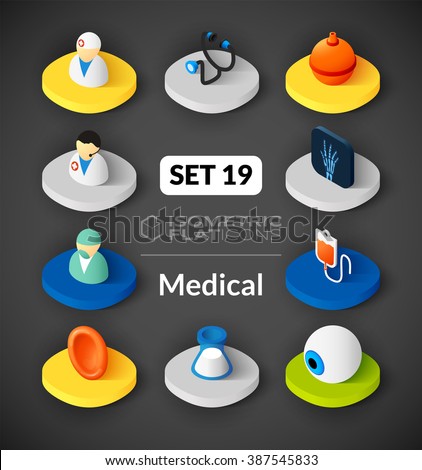 Isometric flat icons, 3D pictograms vector set 19 - Medical symbol collection