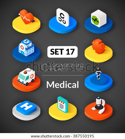 Isometric flat icons, 3D pictograms vector set 17 - Medical symbol collection