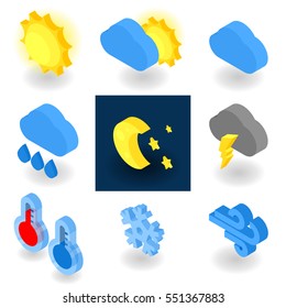 Isometric Flat Icons, Weather Symbol Collection