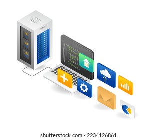 Isometric flat illustration of the concept of creating a web application