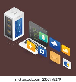 Isometric flat illustration of the concept of creating a web application