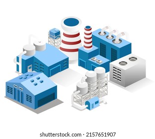 Isometric flat illustration concept. factory industrial building location