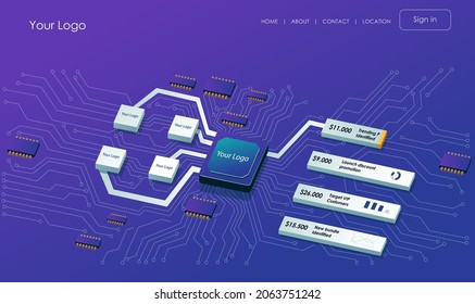 Isometric flat illustration concept. Process the network chips