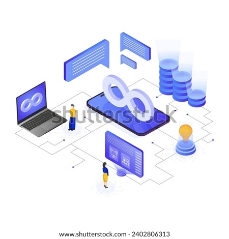 Isometric flat illustration of devops, development process