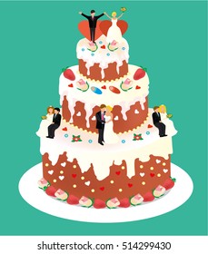 Isometric flat illustration. Wedding cake