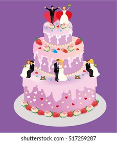 Isometric flat illustration. Wedding cake