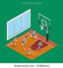 Isometric Flat Indoor Basketball Court Playground Vector Illustration. College And University Sports 3d Isometry Concept.