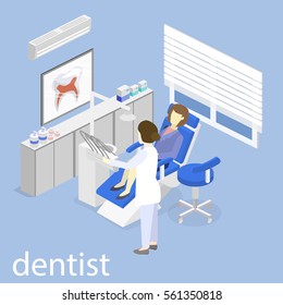 Isometric flat interior of dentist's office. Flat 3D illustration