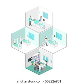 Isometric Flat Interior Hospital Room Doctors Stock Vector (Royalty ...