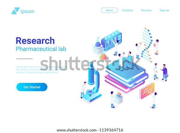 Isometric Flat Research製薬研究所のベクター画像イラスト 研究室で顕微鏡の試験管dnaを使って研究 している科学者たち のベクター画像素材 ロイヤリティフリー