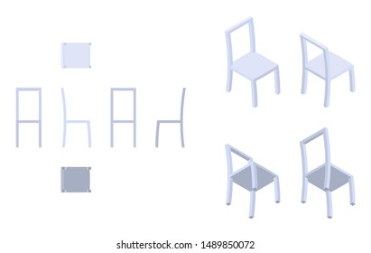 isometric and flat steel chair from differnet directions