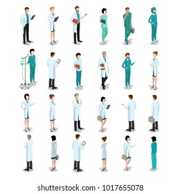 Isometric Flat style Doctors vector illustration. Medicine Pharmacy professions people.