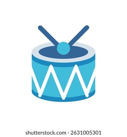 Isometric flat vector of a blue drum with drumsticks. A simple geometric and modern design perfect for musical themes.