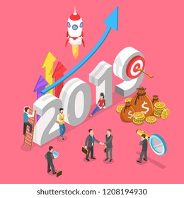 Isometric flat vector concept of 2019 - year of opportunities.