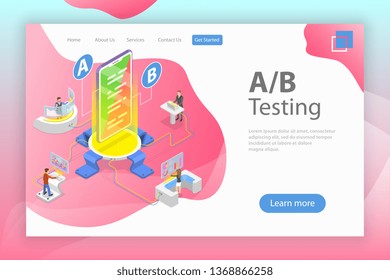Isometric flat vector concept of AB testing, split test, A-B comparison, web development.