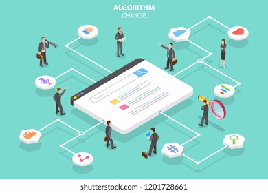 Isometric Flat Vector Concept Of Algorithm Change, Search Engine Optimization, Seo, Digital Marketing.