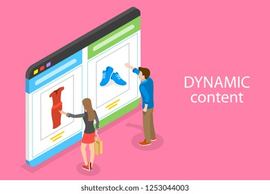 Isometric flat vector concept of behavioral digital marketing, dynamic or personalized content.
