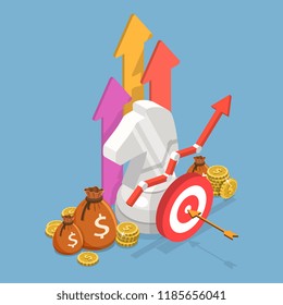 Isometric flat vector concept of business strategy, growth planning, financial goal.