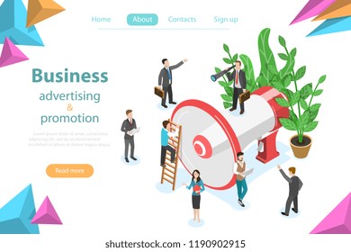 Isometric flat vector concept of business advertising, digital media marketing, web promotion.