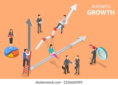 Isometric flat vector concept of business growth, increasing efficiency, profit.