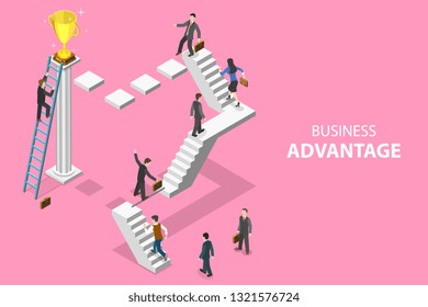 Isometric flat vector concept of business advantage, leadership, innovative thinking, creative idea.