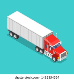 Isometric flat vector concept of a cargo truck isolated on a blue background.