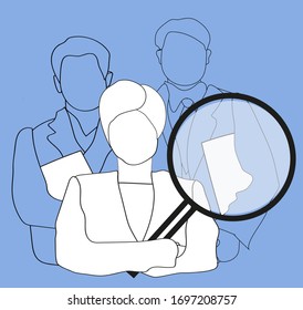 Isometric flat vector concept of head hunting, recruitment, HR Manager review, employee search.Headhunting vector illustration.