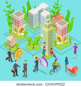 Isometric flat vector concept of investment in property, real estate deal, mortgage.