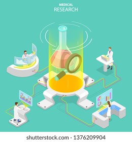 Isometric flat vector concept of medical research, science technology, medicine and chemical engineering.