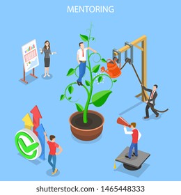 Isometric flat vector concept of mentoring, guide to reach a goal, skills improvement, self-development.