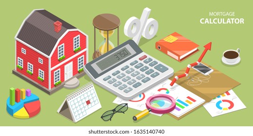 Isometric Flat Vector Concept of Mortgage Calculator , Real Estate Deal, Home Loan Payment.