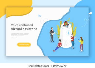 Isometric flat vector concept of personal voice, assistant, voice recognition, soundwave intelligent technologies.