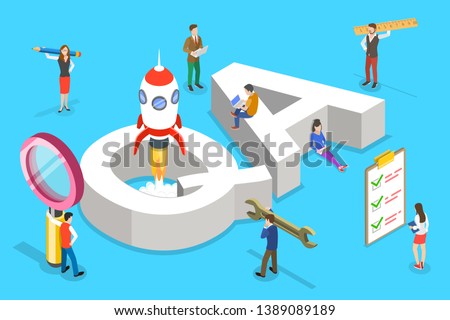 Isometric flat vector concept of QA, quality assurance, software app testing, coding and programming, question and answer, SQA team.