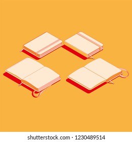 isometric flat vector illustration of copybook notepad.